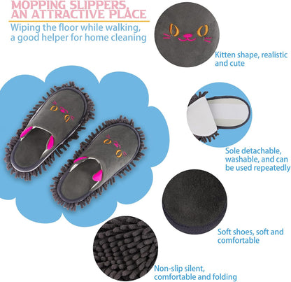Cartoon Dog Mop Slippers Microfiber Clean Dusting Slippers Detachable Mopping Shoes for Office Home Room (Khaki)