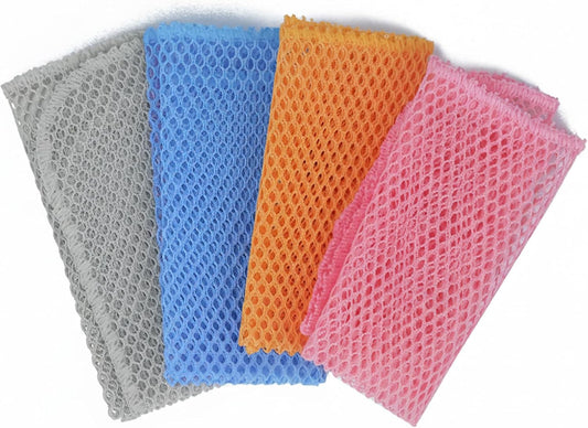 Heavy Duty Dish Scrubbers, Non-Scratch Scouring Pads - Odorless & Long Lasting Mesh Dish Cloth - Replace Sponges - Kitchen, Floor and Bathroom Usage (4 Pcs)