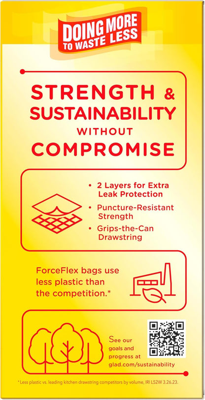 Glad ForceFlex Tall Kitchen Trash Bags, 13 Gallon, Pine-Sol Original, 40 Count (Package May Vary)
