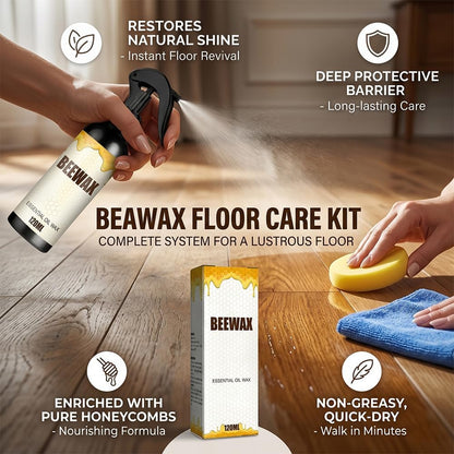 2 PCS Beeswax Wood Polish Spray: Natural Beeswax Furniture Polish and Cleaner - Wood Care Spray for Cabinets, Tables, Floors - Wood Conditioning Polish Kit with Sponge & Cloth (2)
