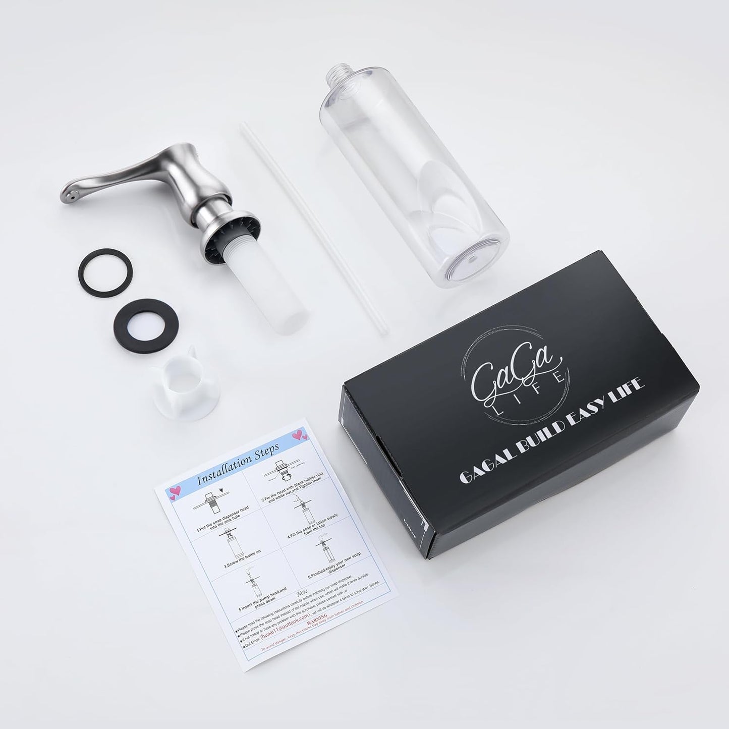 GAGALIFE Kitchen Sink Soap Dispenser Brushed Nickel, Under Sink Soap Dispenser with 40" Silicone Extension Tube Kit,Say Goodbye to Frequent Refills