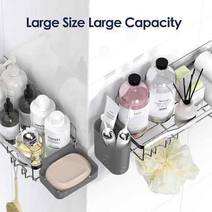 NESOMI Shower Caddy Adhesive Shower Organizer 7-Pack, Rustproof Stainless Steel Bathroom Shelves, Large Capacity No-Drill Rack Storage Accessories with Soap Dish Toothbrush Holder &24 Hooks Home Decor