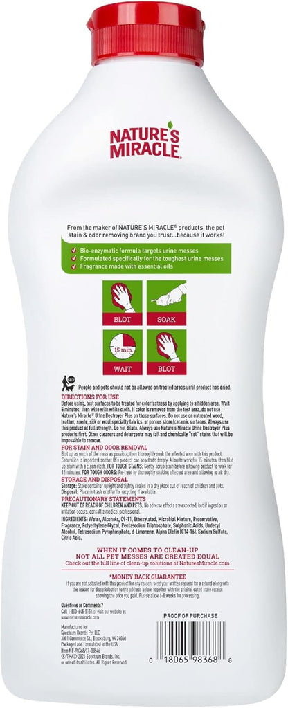 Nature's Miracle Urine Destroyer Plus for Dogs, Enzymatic Formula for Severe Dog Urine Stains, 32 oz