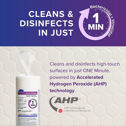 Oxivir Diversey Tb 5388471 Ready-to-Use Disinfectant Cleaning Wipes, Accelerated Hydrogen Peroxide, Large 7x8-Inch Sheets, 60-Wipes, 1-Slim Canister