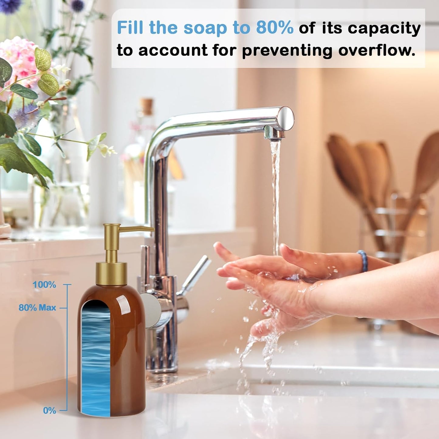 Natheeph Dish Soap Dispenser, Hand Soap Dispenser Ceramic Bottle, Refillable Liquid Great for Kitchen Dish Soap, Hand Soap, Essential Oil & Lotion (Bright White)