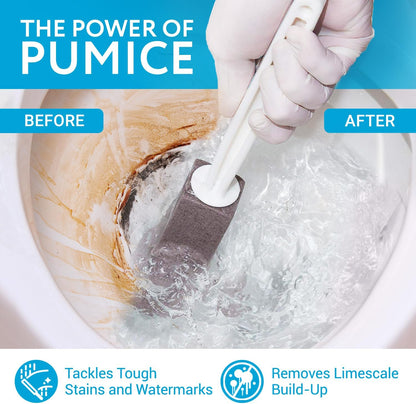 IMPRESA Pumice Stone Toilet Cleaner with Handle - 2 Count, White Hard Water Stain Remover & Toilet Bowl Cleaner - Versatile Pool Tile & Grout Cleaning Tool
