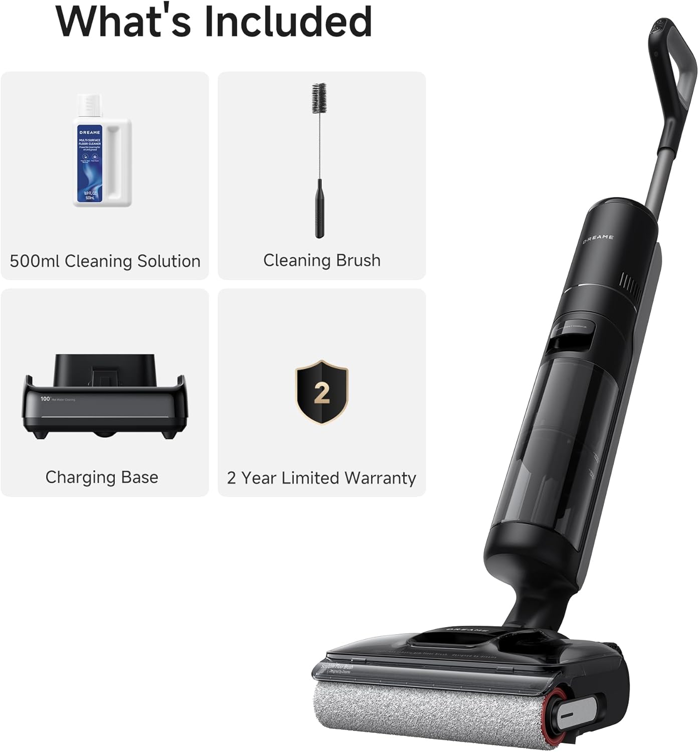 DREAME H12 PRO Vacuum Mop, Wet Dry Vacuum Cleaner for Hard Floor, Vacuum and Mop at The Same Time for Wet & Dry Messes, Auto Self-Cleaning, Edge to Edge Cleaning with Hot Air Drying