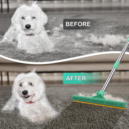 3 in 1 Carpet Rake for Pet Hair Removal, Reusable Pet Hair Remover Broom, 60'' Adjustable Long Handle Dog and Cat Hair Remover Tool Set of 3, Lint Remover Scraper for Carpets, Rugs, Mats, Couch, Car