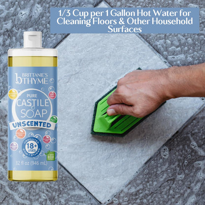 Brittanie's Pure Organic Castile Liquid Olive Oil Soap Refill, 1 Gallon Unscented | Face, Body Wash, All Purpose Cleaner, Dishes, Pets, Laundry | Vegan, Biodegradable, Made in USA