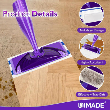 UNIMADE 64 Count Mop Pad Refill Compatible with Swiffer WetJet, Disposable Multi-Layers Mopping Pads for All Hard Surface, Especially Hardwood Floor, Super Absorbent Spray Mopping Pad Refills