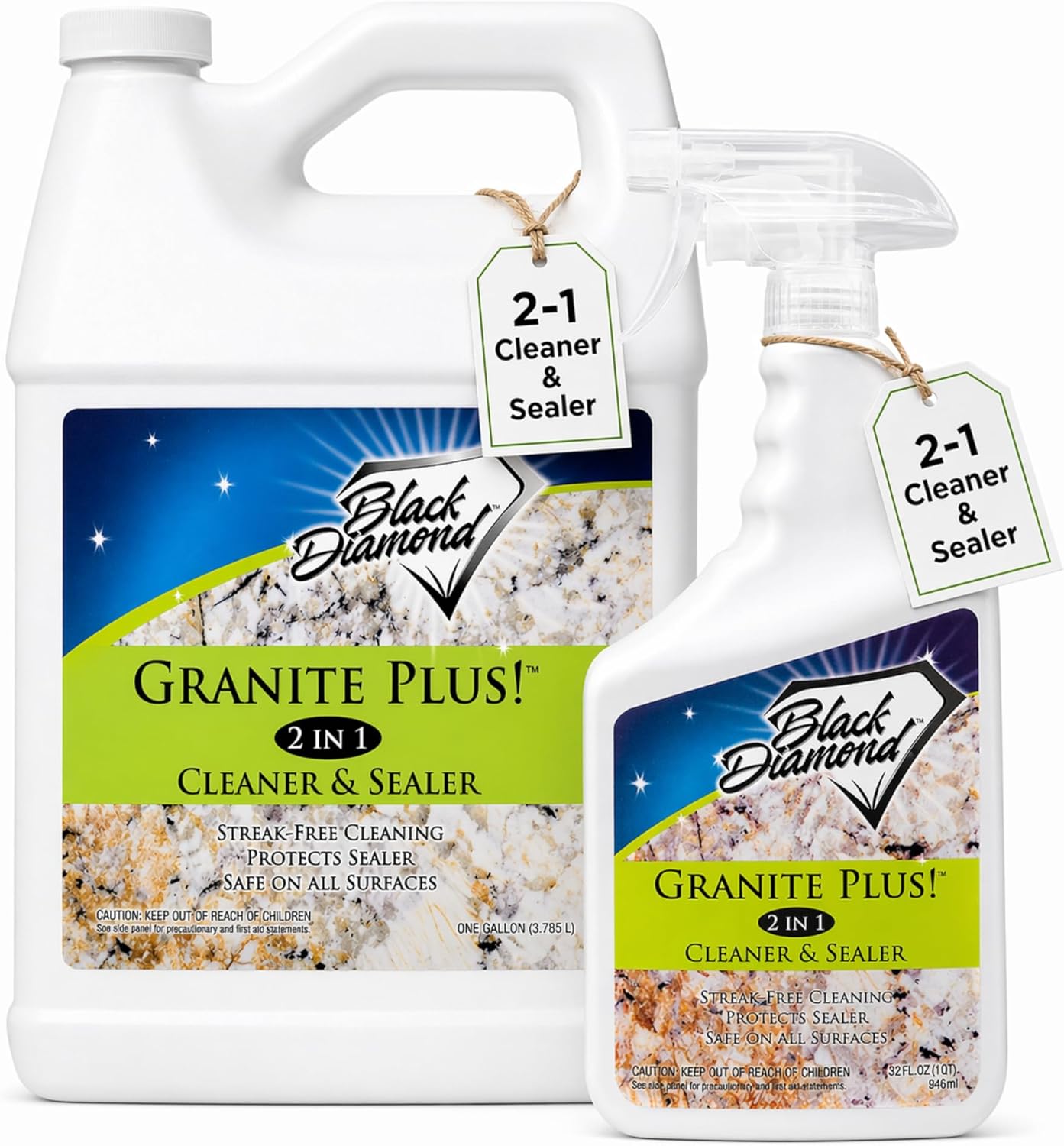 Black Diamond Stoneworks Granite Plus 2-in-1 Cleaner & Sealer, pH Neutral, Streak-Free Stone Cleaner for Granite, Marble, Quartz, Travertine & Limestone Countertops, Ready to Use (1-Gallon)