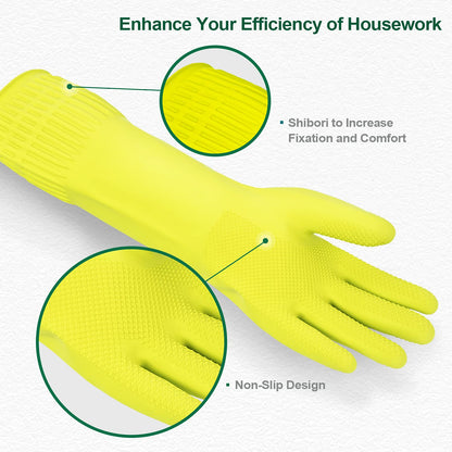 DABOGOSA Mamison 2 Pairs Reusable Waterproof Household Dishwashing Cleaning Rubber Gloves, Non-Slip Kitchen Glove (Pink, Medium (Pack of 2))