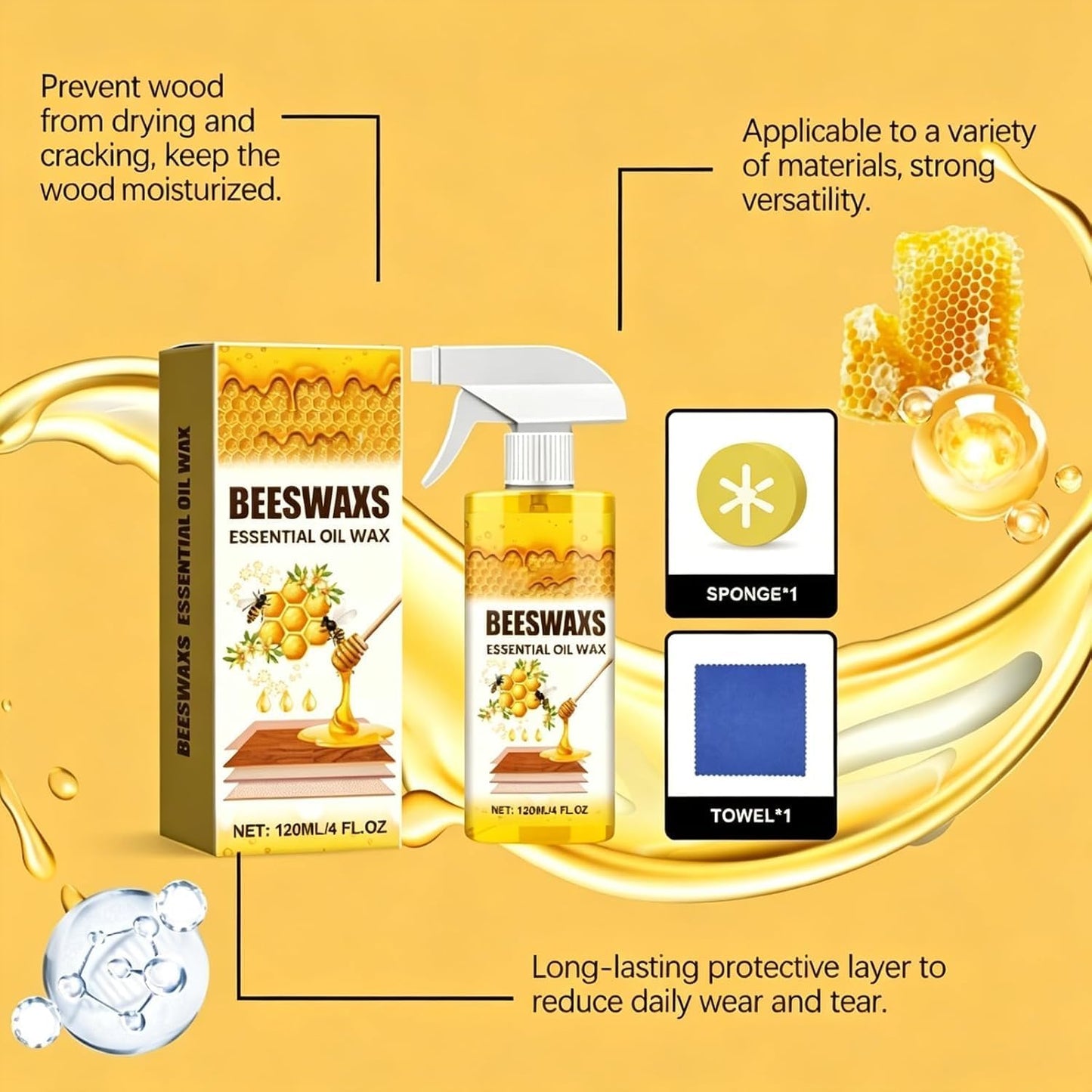 Beeswax Wood Polish Spray,Beeswax Essential Oil Wax,Bees wax Floor Polish Spray,2026 Wood Polishing Spray, For Furniture & Floors, Scratch Remover, Polish (1pcs)