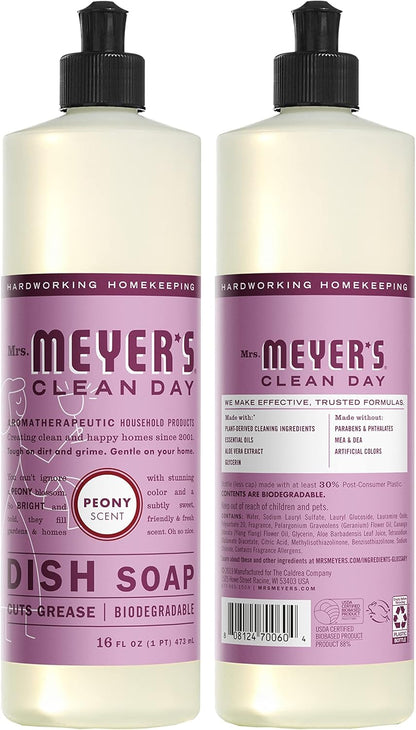 Mrs. MEYER'S Kitchen Set, Dish Soap, Hand Soap, and Multi-Surface Cleaner, 3 CT (Peony)