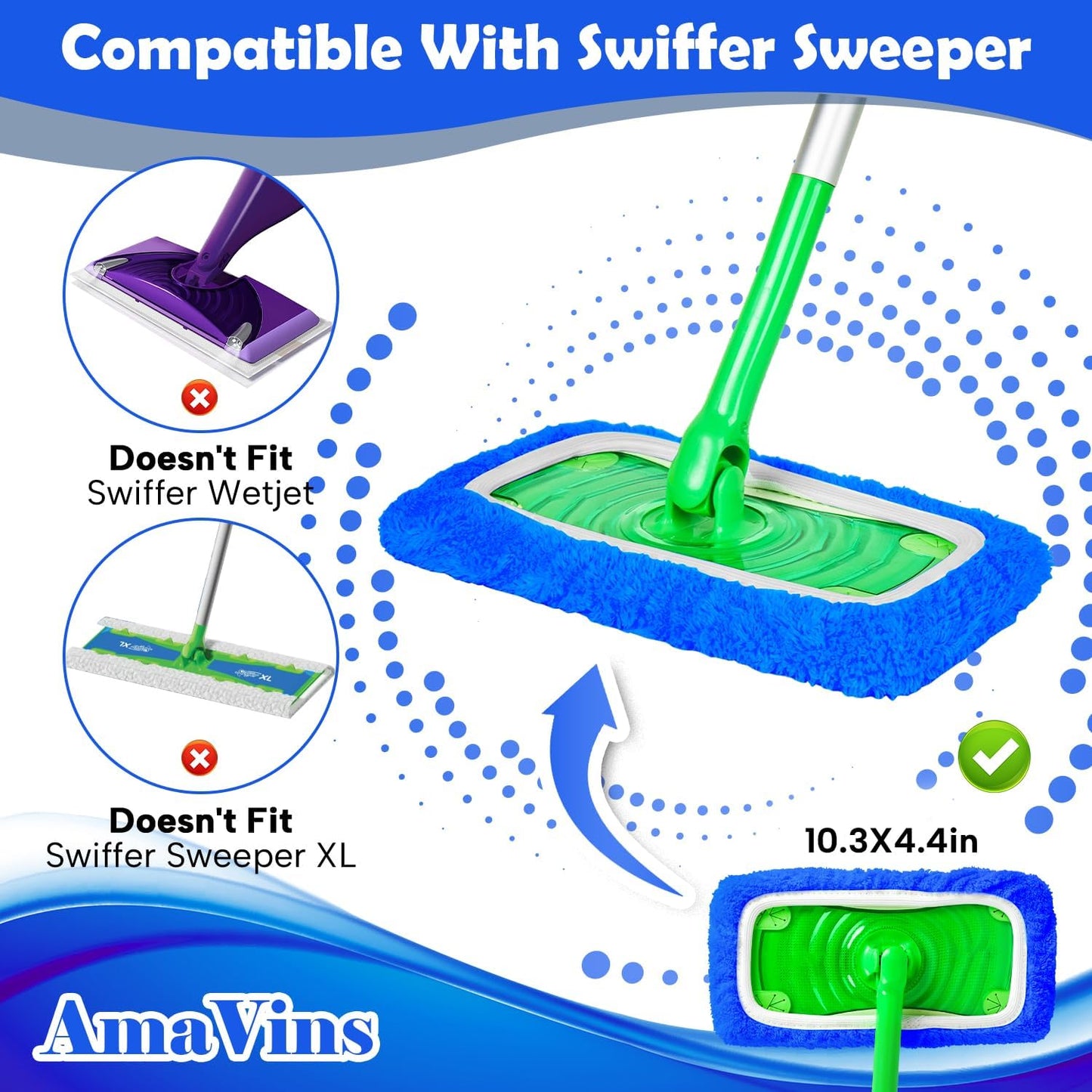 AmaVins 5 Pack Reusable Microfiber Mop Pads Compatible with Swiffer Sweeper Mop, Wet and Dry Flat mop Cover, Washable Mop Pads for Surface/Hardwood Floor Cleaning (Mop is Not Included)
