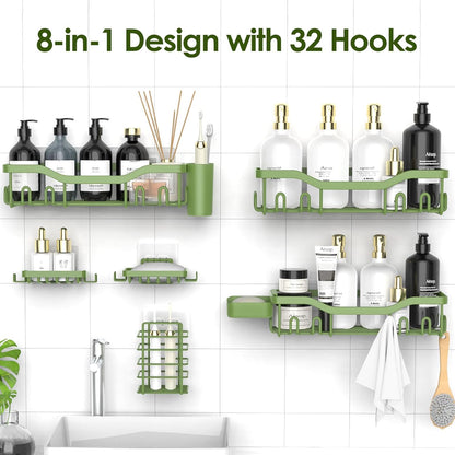 NESOMI Shower Caddy Adhesive Shower Organizer 7-Pack, Rustproof Stainless Steel Bathroom Shelves, Large Capacity No-Drill Rack Storage Accessories with Soap Dish Toothbrush Holder &24 Hooks Home Decor