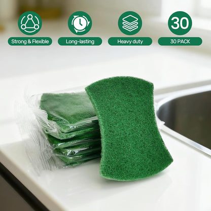 Heavy Duty Scouring Pads, 30 Pcs Individually Wrapped Dish Scrubber Pads for Household Kitchen Pots Pans Metal Grill (4.3 x 2.7 x 0.3 in)