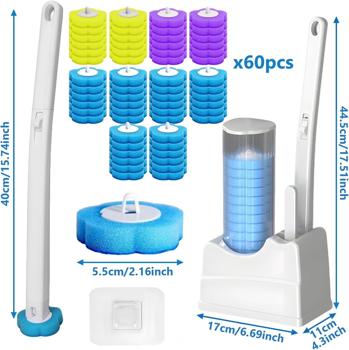 2 Pack Disposable Toilet Bowl Cleaner Wand and Holder Set, Toilet Brush Disposable with 48 Cleaner Refills Extended Handle for Toilet Bowl Cleaners Disposable, Bathroom Cleaning, Bathtub