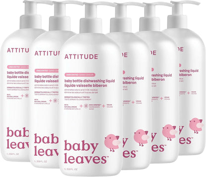 ATTITUDE Baby Bottle & Dish Soap, EWG Verified Bottle Cleaner, Fragrance Free & Dye Free, Removes Milk Residue & Grease, Vegan, Bulk Refill, Unscented, 67.6 Fl Oz (Pack of 4)