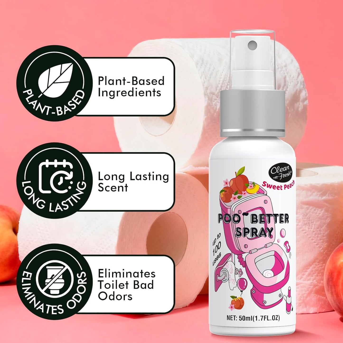 Clean-n-Fresh Toilet Spray, Variety Pack of 3 - Citrus/Lavender/Hibiscus, Bathroom & Toilet Odor Elimination, Travel Size 1.7 Fl Oz Each, Total 5.1 Fl Oz