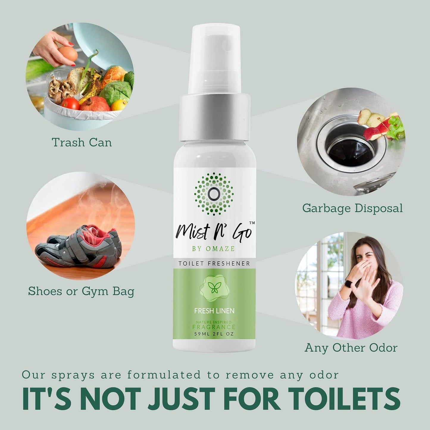 Mist N’ Go by Omaze Travel Bathroom Spray for Toilet Spray Odor Eliminator - Travel Toilet Spray for Bathroom Air Freshener Spray for Bathroom Deodorizer - Clean Mix, Travel Size (1oz x2)