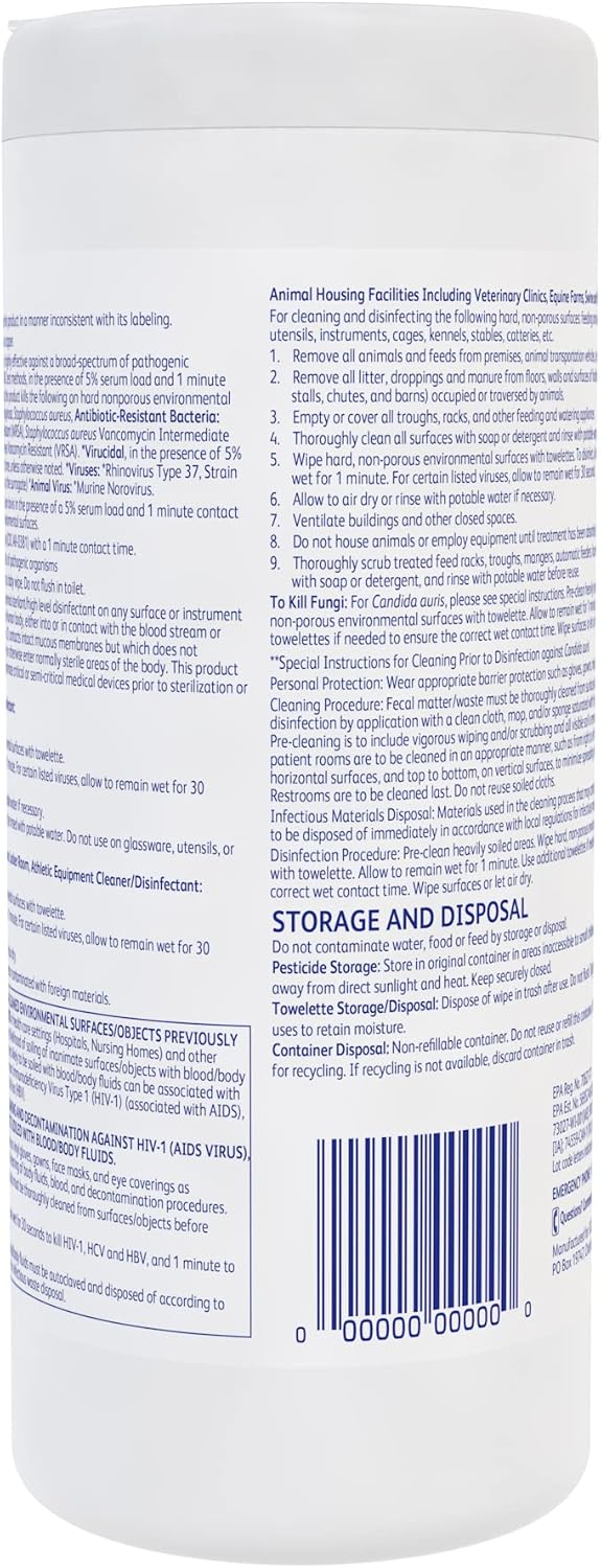 Oxivir Diversey 1 Disinfectant Wipes, AHP Hydrogen Peroxide Cleaner, Multi-Surface Cleaner for Home & Commercial Use, Medium Wipes, 60 Count Slim Canister