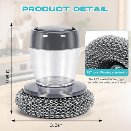 Comfort Grip Soap Dispensing Kitchen Scrub, 2026 Soap Dispenser Cleaning, Soap Dispensing Dish Brush, Replaceable Clean Brush for Cleaning Dishes, Pots, Pans & Sinks (1 + 4pcs Balls)