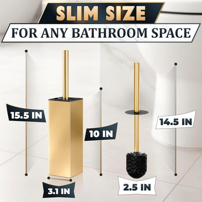 Stylish Stainless Steel Toilet Brush and Holder Set - Silver Toilet Bowl Brush and Holder with Splash Cover, Sturdy Bristles, Corrosion & Scratch Resistant - Elegant Design, Effective Deep Cleaning