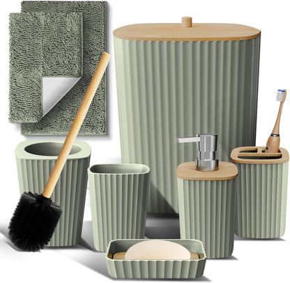 Clara Clark Bathroom Set - Sage Green Bathroom Accessories Set, 6PC Bathroom Accessory Set, Bathroom Sets with Toilet Brush, Trash Can & Soap Dispenser