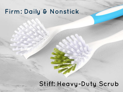Dish Brush with Handle, Stiff Bristles Dish Scrubber for Pots, Pans & Sink Cleaning, 3 Pack
