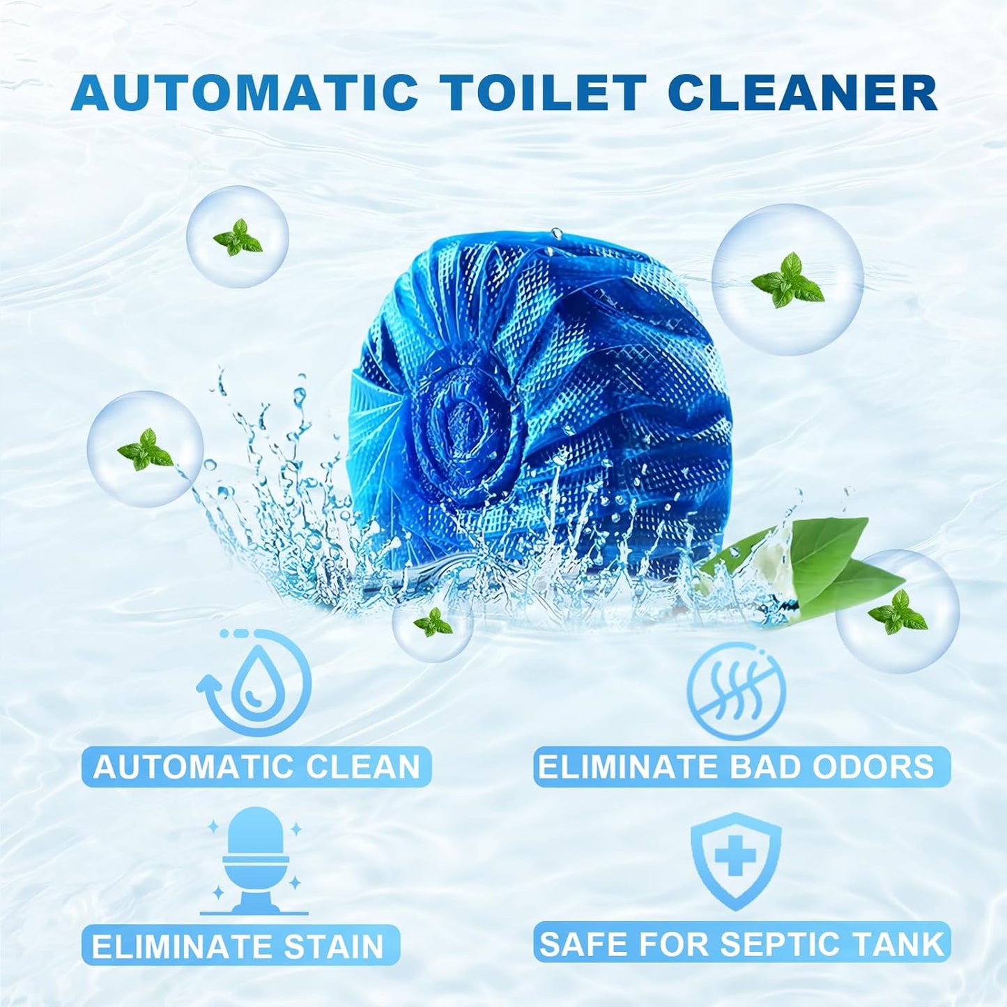 Msvvko Toilet Bowl Cleaner Tablets Blue Toilet Tank Cleaners, Septic-Safe Hard Water Stain Remove, Bathroom Automatic Toilet Cleaning & Deodorizer, Fresh Scent - 30 Tabs