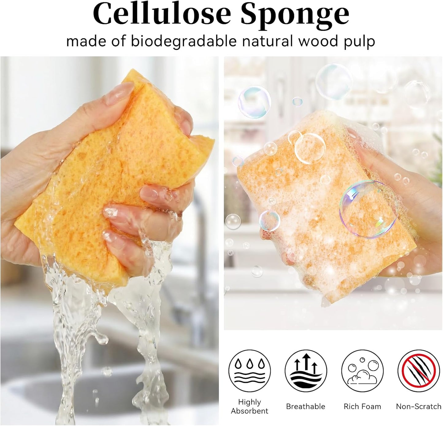 6 Pcs Kitchen Sponges for Dishes Cleaning, Non Scratch for Non Stick Cookware, Compressed Natural Cellulose Sponges, Dish Washing Scrubbers, Scrubbing Pads for Household, Bathroom (Multicolor)