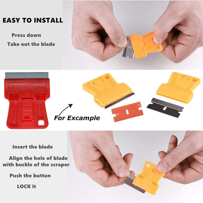 Razor Blades Metal Scraper Tool Pull Push Glass Scraper Stove Top Scraper Window Ceramic Scraper with10 PCS Single Edge Replacement Scraper Blades Removing Decal Label Residue Sticker,Silver
