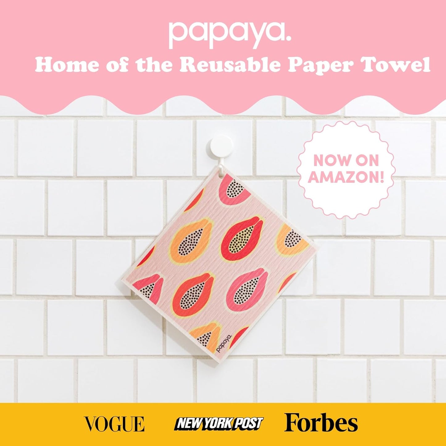 Papaya Reusable Paper Towels, Premium Swedish Dishcloths with Hook, Non-Scratch Reusable Paper Towel, 1 Sheet Replaces 17 Rolls - 2 Sheets, 1 Hook