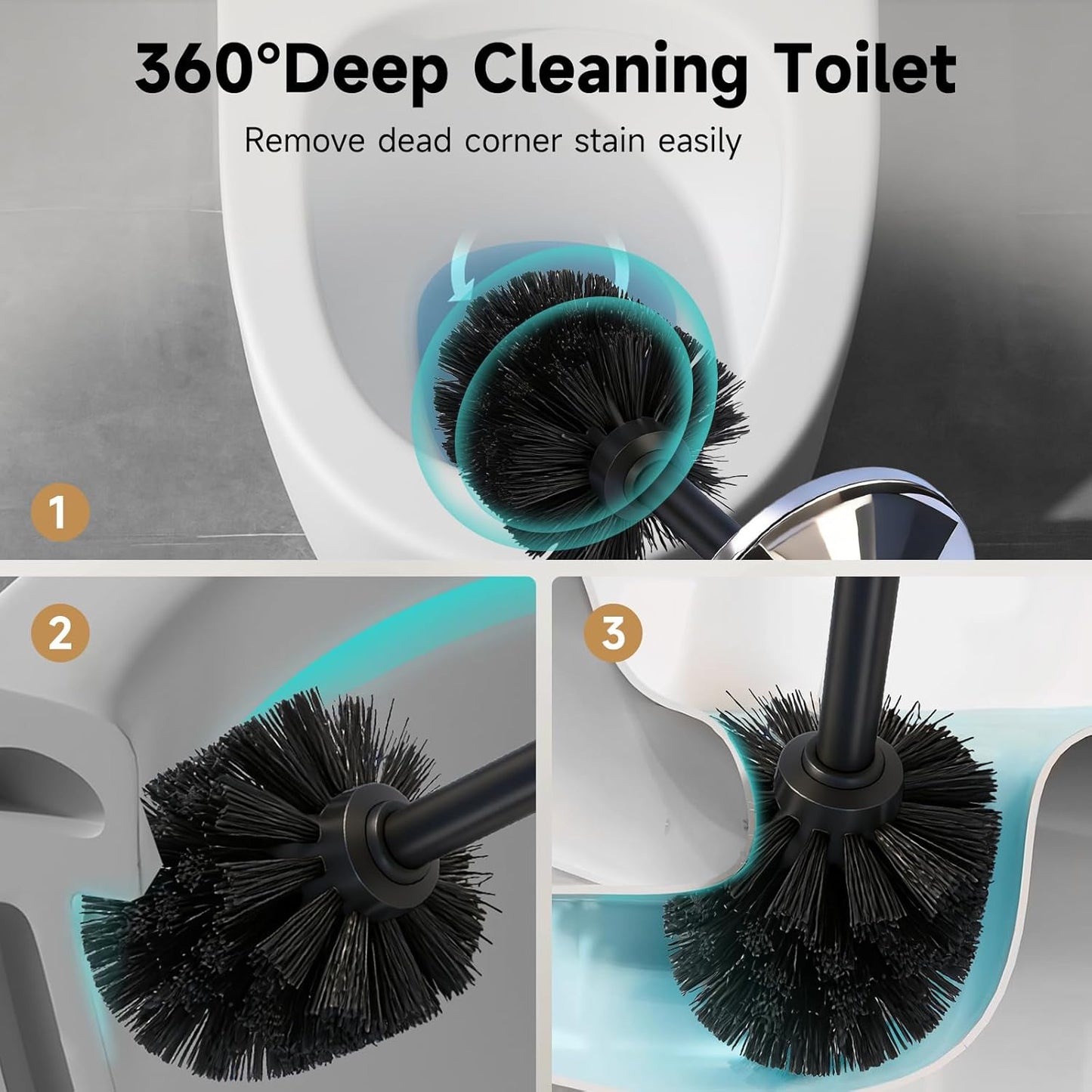 Bronze Toilet Brush and Holder，Extra Long Handled Toilet Brush for Bathroom，Stainless Steel Heavy Duty Toilet Bowl Brush,Deep Cleaning Modern Toilet Cleaner Brush -Space Saving, Covered Brush, Durable