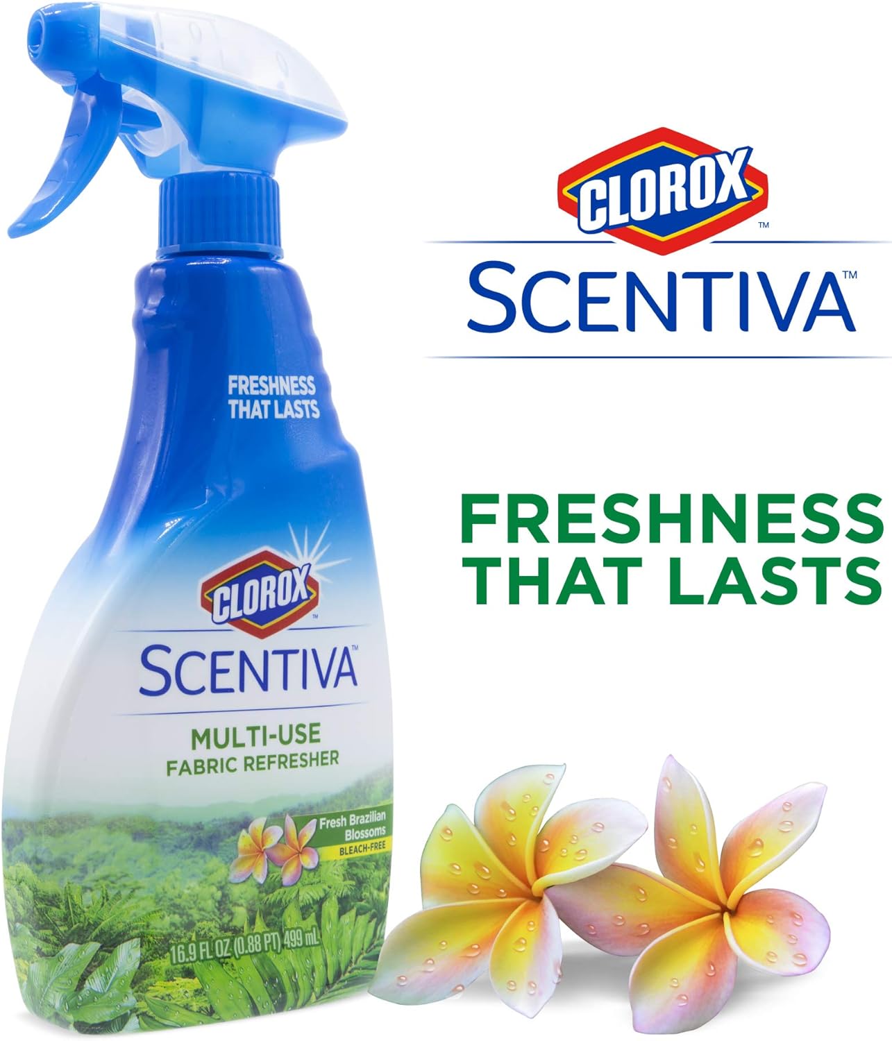 Clorox Scentiva Fabric Refresher Spray, Pacific Breeze and Coconut Scent for Household Fabrics, Odor Refresher for Upholstery, Curtains, Bedding, and Carpets, Non-Bleach, 16.9 Fl Oz