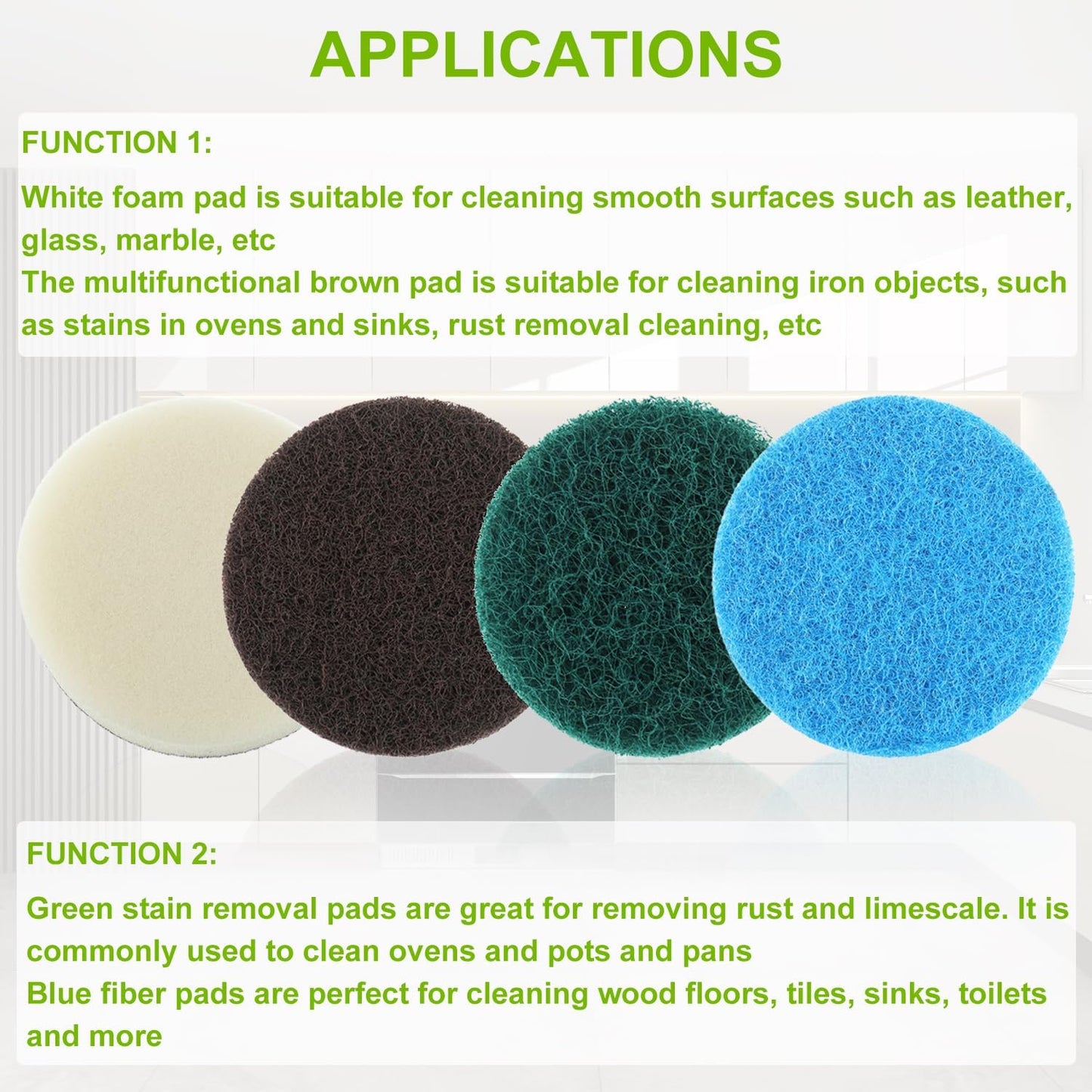 16pcs Kitchen Pads Power Scrubber Pads Set Electric Scrubber Replacement Scouring Pads fit for Dremel Versa Scouring Pads,Green