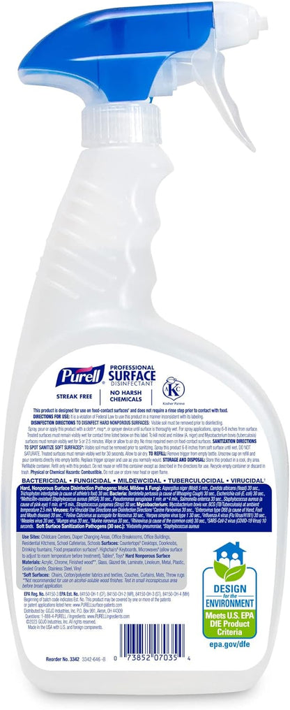 PURELL Professional Surface Disinfectant Spray, Citrus Scent, 32 fl oz Capped Bottle with Spray Trigger in Pack (Pack of 6) - 3342-06