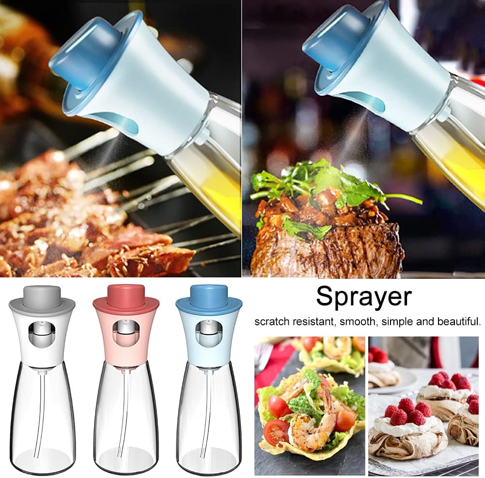 Oil Sprayer for Cooking, 180ml Glass Oil Dispenser Bottle Spray Lemon Juice Sprayer forSalad, Baking, Cleaning, Plants(blue)