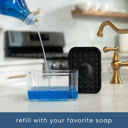S&T INC. Dish Soap Dispenser and Sponge Holder for Kitchen Sink, Sponge Included, 13 Ounces, Metallic Silver