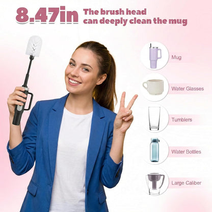 Rechargeable Electric Bottle & Cup Brush, 360° Thorough Cleaning Without Blind Spots, Suitable for Baby Bottles, 40-Ounce Mugs, Straws, Wine Glasses, etc., Easy to Air-Dry and Portable