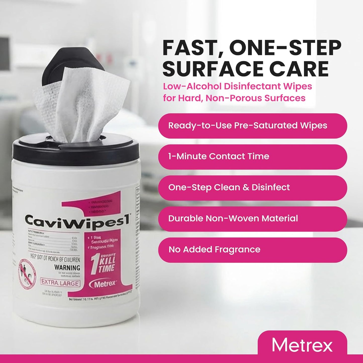 Metrex CaviWipes1 XL Surface Disinfectant Towelettes – Durable Non-Woven Disinfecting Wipes for Hard, Non-Porous Surfaces, Pre-Saturated with CaviCide1 – 9" x 12", 65 Wipes per Canister (Pack of 1)