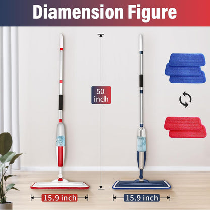 Mops for Floor Cleaning Wet Spray Mop with 14 oz Refillable Bottle and 2 Washable Microfiber Pads Home or Commercial Use Dry Wet Flat Mop for Hardwood Laminate Wood Ceramic
