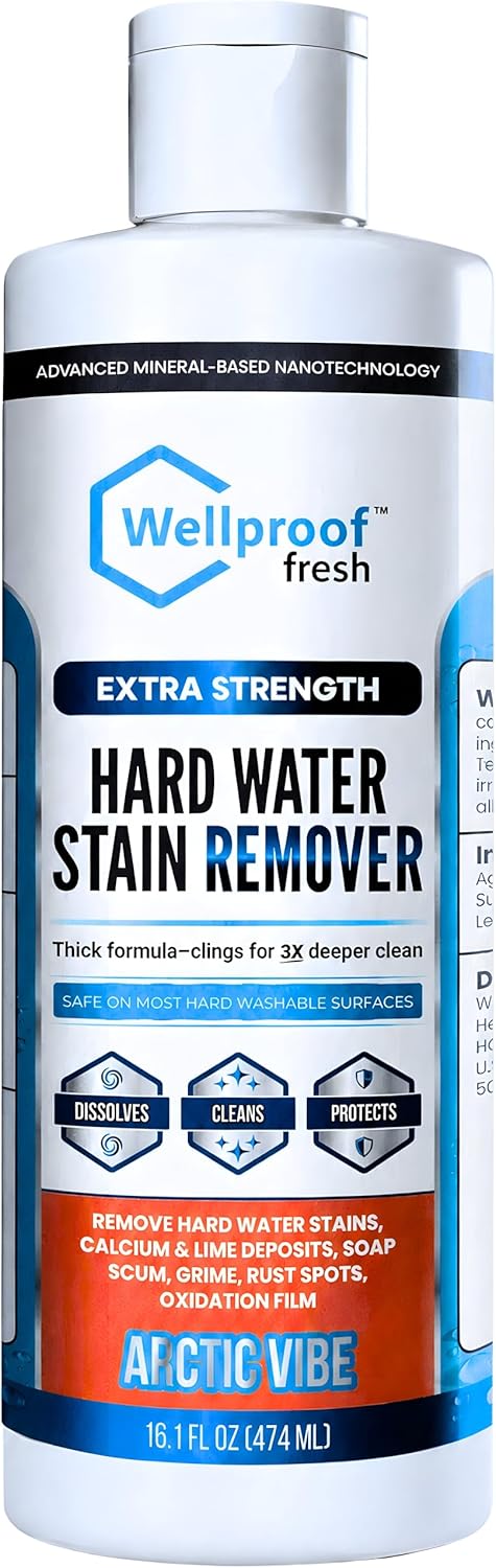Wellproof Hard Water Stain & Scum Scale Remover – 3X Nanotech Deep Cleaner, No Bleach, No Acid | Limescale, Soap Scum, Calcium & Rust Cleaner for Showers, Glass, Toilets, Tubs, Sinks & Cooktops & More