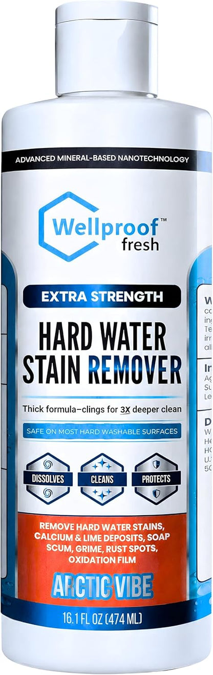 Wellproof Hard Water Stain & Scum Scale Remover – 3X Nanotech Deep Cleaner, No Bleach, No Acid | Limescale, Soap Scum, Calcium & Rust Cleaner for Showers, Glass, Toilets, Tubs, Sinks & Cooktops & More