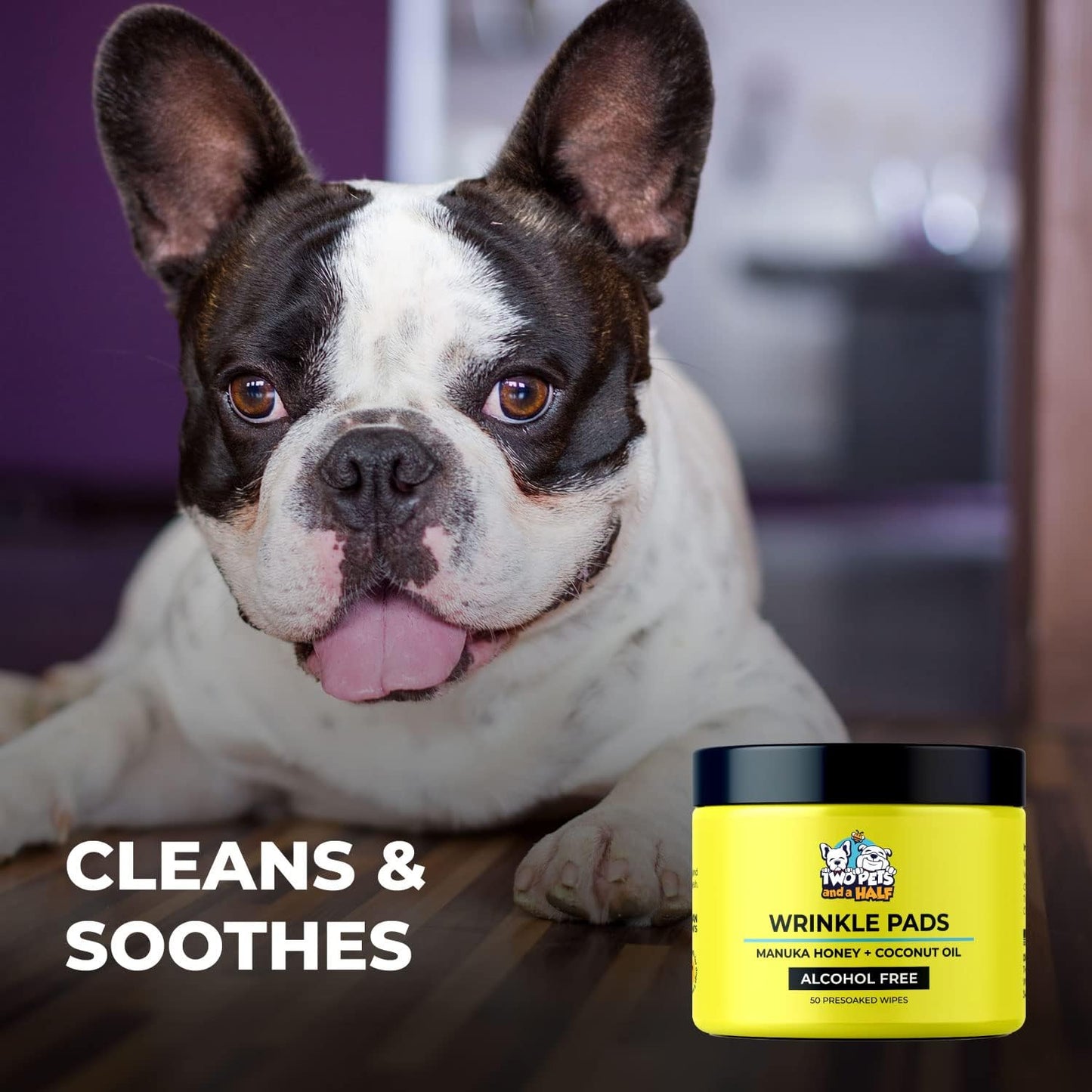 Paste for Bulldogs Wrinkle 2oz+ 50 Wrinkle Wipes French Bulldog (Pack of 2)- Wrinkle Cream for Dogs, Frenchie, English Bulldog, Pug- Cleans Rashes,Tail Pockets, Dry Skin & Paws (Made In USA)