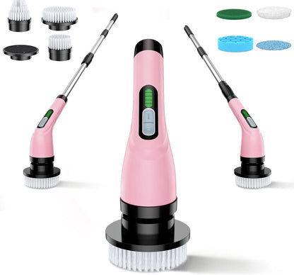 Electric Spin Scrubber for Bathroom: Shower Scrubber with Long Handle, Dual Speed Cordless Power Cleaning Scrub, 7 Brush Heads, IPX7 Waterproof Heavy Duty Cleaner Tools for Tub Tile Grout Wall