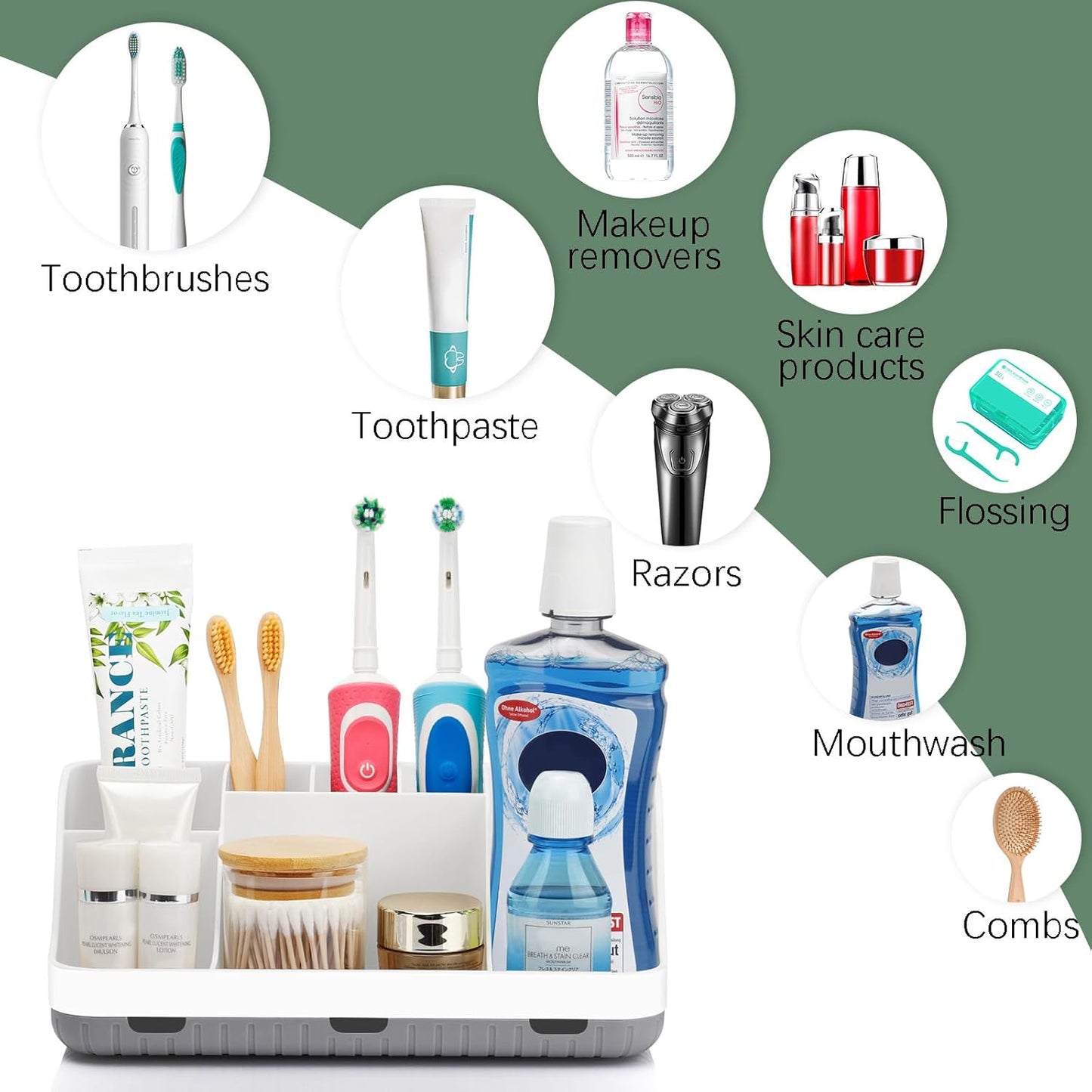 GFWARE Wood Toothbrush Holders for Bathrooms Countertop Organizer - Detachable 7 Slots Kid Bathroom Decor and Accessories, Wooden Bathroom Sink Storage Organization, Caddy, Tray, Brown