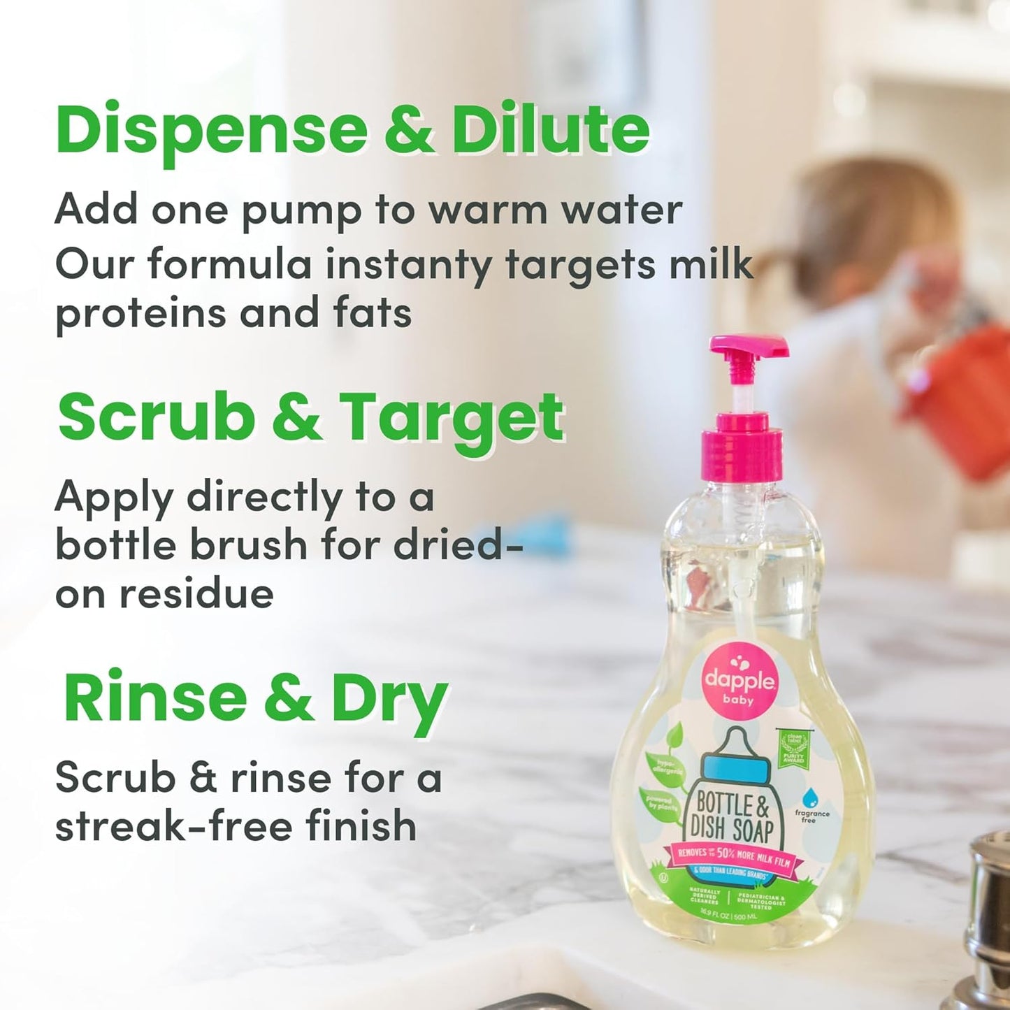 Dapple Baby Bottle & Dish Soap, Fresh Citrus, Plant Powered, Hypoallergenic, Baby Bottle and Dish Liquid, 16.9 fl oz, 1 Count