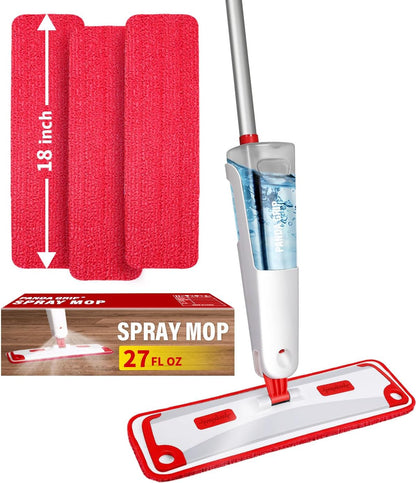 Mops for Floor Cleaning, Wet and Dry Spray Mop with Refillable Spray Bottle and 3 Washable Microfiber Pads Home or Commercial Use Flat Mop for Hardwood Laminate Wood Ceramic, Purple